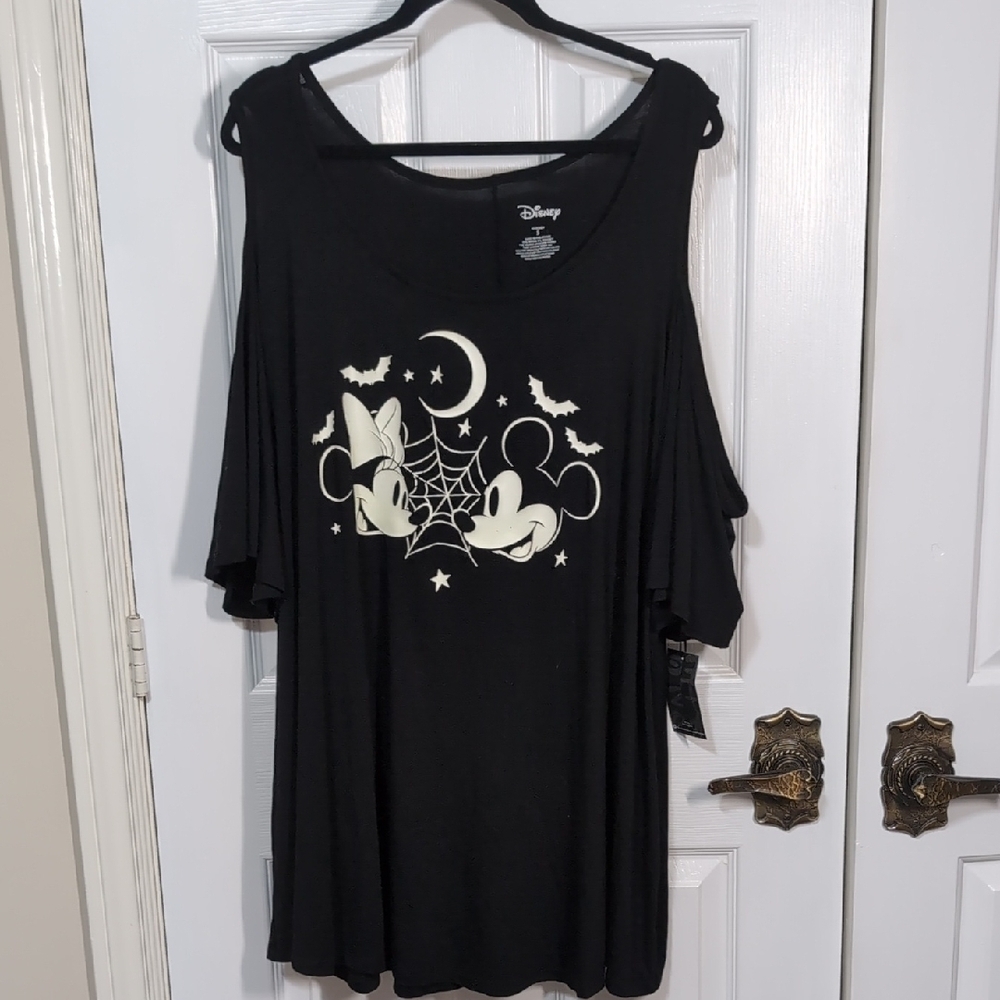 Disney Halloween Glow In The Dark Women's Blouse with Mickey and Minnie  5X New